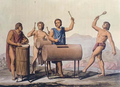 Musiciens aztèques jouant sur des Tlapanhuehuetls - D.K. Bonatti